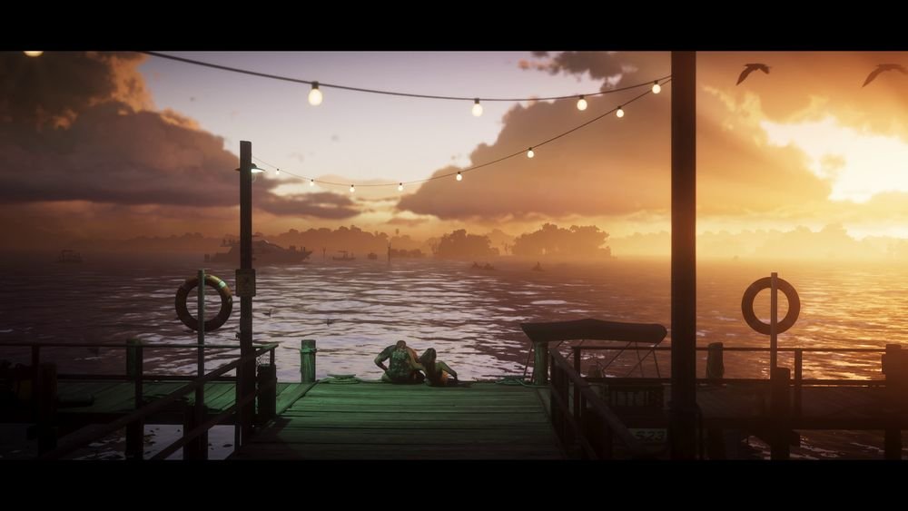 Lucia and Jason sitting on pier, Trailer 2